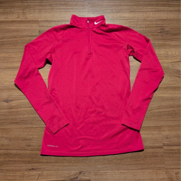 Nike Tops - Nike Therma Fit 1/4 Zip Pullover Women Large Fitted Pink Thumbholes Running